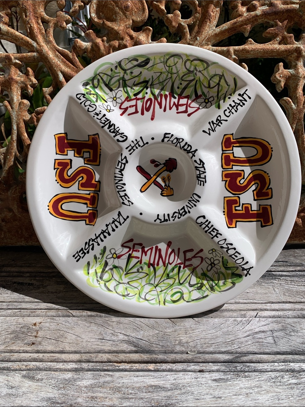 Magnolia Lane FSU Seminoles White Ceramic Chip & Dip / Veggie Serving Platter